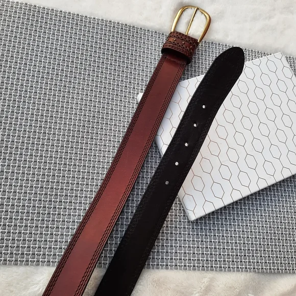 Dockers Braided and Stitched Studded Oversized Buckle Leather Belt XL Brown - Picture 7 of 12